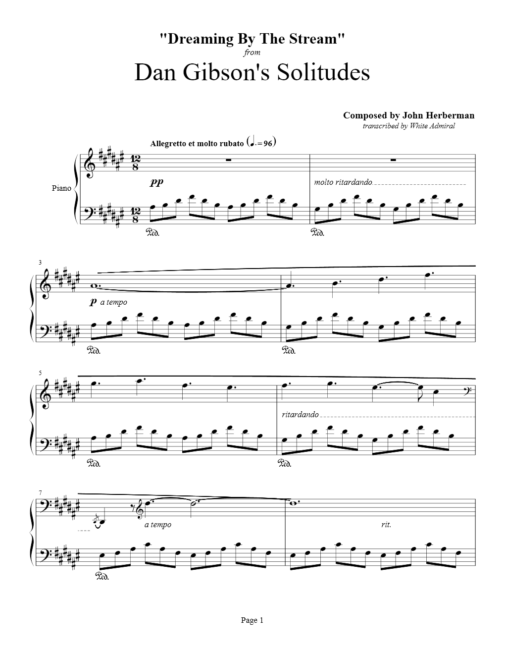 Dan gibson solitudes dreaming by the stream true piano transcriptions